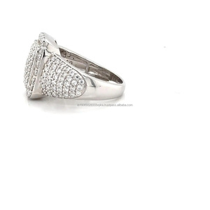 Women's 925 <b>Silver</b> Moissanite Cocktail <b>Ring</b> Round Brilliant Cut Pave Setting Geometric Luxury <b>Statement</b> <b>Ring</b> - Product Image 3