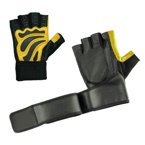 Heavy Duty Leather Exercise Gloves with Long Wrist Wraps Breathable Gym <b>Hand</b> Protection for Strength Training Fitness - Product Image 1