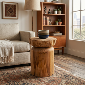 ARTERRA Luxury Rustic Teak Natural Cylinder <b>Stool</b> Handcrafted Teak Timber Warehouse Hotel Business Goods - Product Image 4