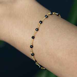 Pulsera delicada de ónix en bruto con cuentas, plata de ley 925, cadena chapada en oro de 14 quilates, joyería de piedras preciosas para mujer, regalo. - Product Image 5