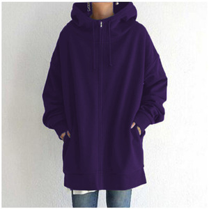 Sweat-shirts à capuche zippés respirants pour femmes, style streetwear, coupe oversize, pour l'automne, décontractés, longs, en polaire, avec poches - Product Image 3