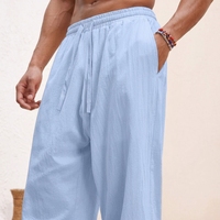 Pantalon large décontracté pour homme en lin 100% OEM, taille élastique, respirant, écologique, séchage rapide, multi-poches