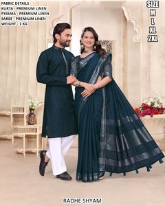 Kurta/Kurti classique pour couple en lin brodé Bandhani, longueur au sol, pour mariage et fête - Product Image 4
