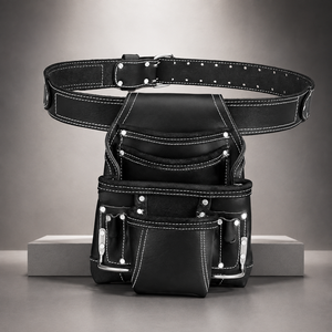 Customizable Genuine Leather Waist <b>Tool</b> Bag Heavy Duty Multi Pocket Work Belt for Electrician Carpenter Construction Workshop - Product Image 1