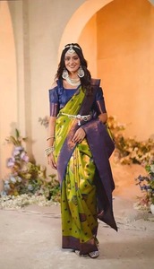 Colección de Sarees de Diseño Banarasi para Mujer, de Lujo, con Bordado Zari, Tradicionales Indios, para Bodas y Fiestas, Verano e Invierno, Antiarrugas - Product Image 3