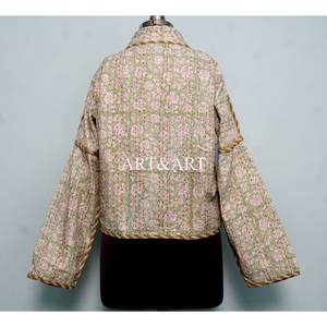 Veste Kantha indienne faite à la main pour femme, 100% coton, écologique, respirante, imprimé floral, longueur courte, manches longues, printemps, décontractée - Product Image 5
