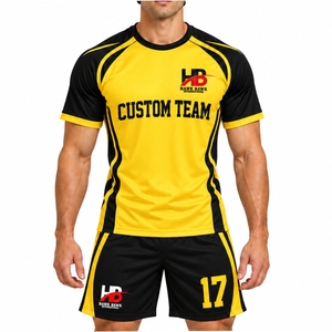 ชุดฟุตบอลดีไซน์คลาสสิกสำหรับผู้ชาย เสื้อเจอร์ซีย์ตาข่ายระบายอากาศ ชุดกางเกงขาสั้นแบบซับลิเมชั่น ระบายเหงื่อได้ดี ใส่ได้ทุกฤดู - Product Image 1