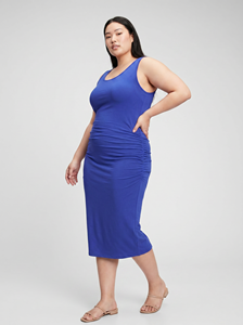 Robe élégante à carreaux mi-longue pour femme Bmama, conception allaitement, tissu extensible, froncée sur les côtés, sans manches - Vente en gros boutique - Product Image 4