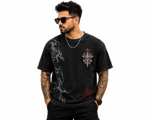 T-shirt en coton épais délavé sur mesure, style vintage délavé à l'acide, imprimé graphique dragon surdimensionné, streetwear, OEM ODM - Product Image 1