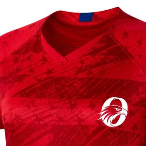 เสื้อฟุตบอลหญิงสีแดงแบบซับลิเมชั่น แขนสั้น โพลีเอสเตอร์ ชุดฟุตบอลสำหรับฝึกซ้อม ชุดกีฬาสำหรับทีม - Product Image 6