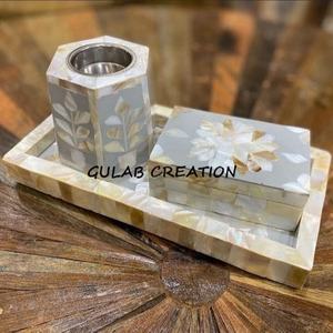 Bandeja Mubkhar de Nácar Más Vendida |   Eid Ramadan - Porta Incienso Rectangular Religioso Hecho a Mano con Incrustaciones de Perlas - Product Image 1