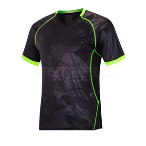 Maillot de football col en V noir vert fluo imprimé géométrique sublimé anti-humidité à manches courtes personnalisable OEM - Product Image 2