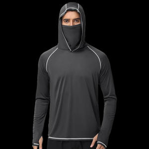 Unisex <b>Light</b> <b>Blue</b> <b>Long</b> <b>Sleeve</b> Hooded UPF 50 Sun Protection Fishing Shirt Anti-UV Quick Dry 100% Polyester Pullover <b>Top</b> - Product Image 3