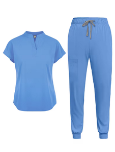 Ensemble de blouses médicales unisexes, couleur unie, manches courtes, pantalon avec poches, col mandarin, longueur normale, toutes saisons, polyester/coton - Product Image 2