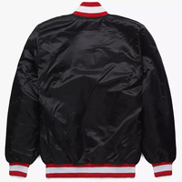 Veste universitaire en satin noir personnalisée pour hommes, broderie de logo rouge, veste bomber, vente en gros, uniforme de baseball, vêtements de sport