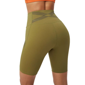 Women High Waist Solid Color Knitted Sporty Shorts With Pockets Breathable Spandex Polyester Material - Product Image 3