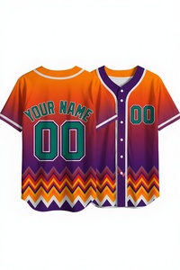 Maillot de baseball personnalisé dégradé violet-vert, motif couronne de lauriers et chevron, nom et numéro personnalisés, entièrement boutonné, pour équipe - Product Image 5
