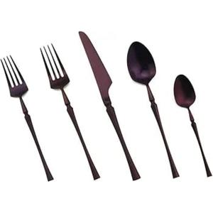 Service de couverts en acier inoxydable noir mat, résistant à la rouille, pour 5 personnes, réutilisable, pour hôtel. - Product Image 1