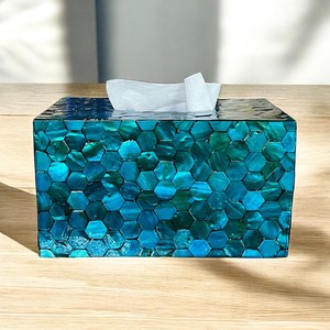 Coastal Style Europe Design Blue Shell Inlay Handmade Eco-friendly <b>Tissue</b> Box Cover <b>Holder</b> for Bathroom <b>Kitchen</b> Living Room Home - Product Image 3