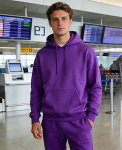 Ensemble survêtement homme violet à capuche et pantalon, couleur unie, décontracté, manches longues, 100 % coton respirant, coupe classique - Product Image 1