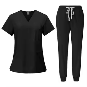 GLOWING NEON INDUSTRY Women White Scrub Set V-Neck <b>Top</b> Pockets Elastic Waist Pants Hospital Uniforms Cotton Polyester Woven - Product Image 2