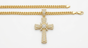 Collar con Colgante de Cruz de Acero Inoxidable Chapado en Oro de 18K con Cadena de Eslabones de Circonio, Joyería Cristiana Hip Hop para Hombre y Mujer, Regalo - Product Image 2