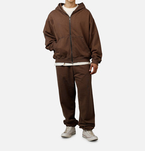 Ensemble de sweat-shirts à capuche oversize pour homme, en coton molletonné marron, à fermeture éclair, respirant, coupe décontractée, streetwear - Product Image 4