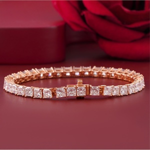 13.53 CT Princess Cut Lab Grown Diamond Tennis Bracelet 14K Rose <b>Gold</b> 4-Prong Rhodium 18K <b>Solid</b> <b>Gold</b> White <b>Gold</b> Perfect Gift IGI - Product Image 2