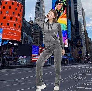 Velvet Hooded Tracksuit Set Full Zip Long Sleeve Solid Color Loose Fit Casual All Seasons Sportswear <b>Pants</b> Two Piece Outfit - Product Image 5