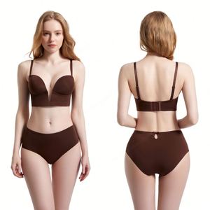 Embroidered <b>Women's</b> Plus Size Sport Underwear Set Seamless Wireless Bra Top Comfortable Solid Lingerie Logo Waist Full Cup - Product Image 1