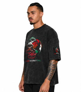 T-shirt en coton tricoté 100 % personnalisé pour homme, 250 g/m², poids lourd, délavé à l'acide, style vintage uni, streetwear unisexe, coupe classique - Product Image 3
