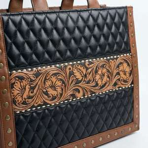 Bolso Tote de Cuero Genuino 100% con Grabado Floral Hecho a Mano de Calidad Extrema, Bolso de Mano para Mujer con Compartimento Oculto, Estilo Western - Product Image 4