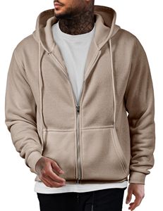 Sudadera con Capucha Unisex OEM, Color Beige, con Cierre, Forro Polar, 100% Algodón, Estilo Hip Hop, Corte Regular, Color Sólido, Venta al Por Mayor - Product Image 2