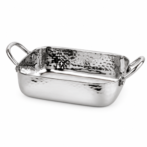 Casserole rectangulaire en acier inoxydable martelé avec poignées, à paroi simple, pour cuisinière à gaz et à induction - Product Image 1