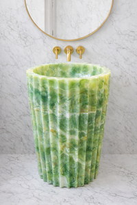 Luxury Green Onyx Pedestal Sink Natural Stone Bathroom <b>Basin</b> Hand Carved Onyx Wash <b>Basin</b> - Product Image 2