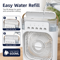 Refroidisseur d'air portable avec grand réservoir d'eau de 600 ml, 5 buses de pulvérisation, alimentation USB, faible bruit, 3 vitesses, pour la maison, la voiture et l'extérieur