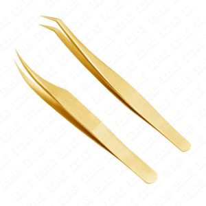 Pinzas Profesionales de Acero Inoxidable Doradas para Extensión de Pestañas con Puntas Rectas y Curvas Dentadas, Opción de Logotipo Personalizado - Product Image 6
