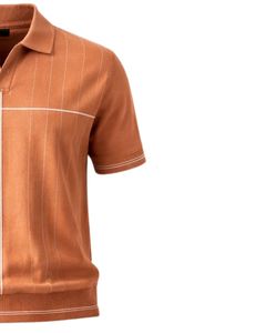 Polo Personalizado para Hombre, Color Marrón Camel con Rayas, Manga Corta, Dobladillo Acanalado, Corte Ajustado, Mezcla de Algodón, Casual, Fabricante OEM - Product Image 2
