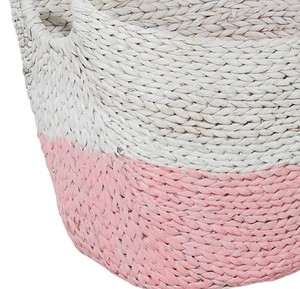 Premium Quality Pink and <b>White</b> Water Hyacinth <b>Basket</b> Woven Storage Organizer Eco Friendly <b>Laundry</b> Hamper with Handles - Product Image 3