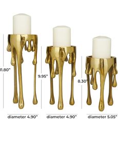 Ensemble de 3 porte-bougies en aluminium au design luxueux effet goutte d'or, supports décoratifs modernes pour bougies piliers, pour la maison et le salon - Product Image 2