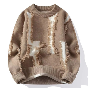 Pull tricoté oversize à col rond pour homme, noir uni, avec découpes, idéal pour l'hiver, anti-boulochage, coupe classique - Product Image 6