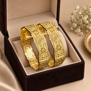Bracelet large plaqué or de qualité supérieure pour femmes |   Designer de filigrane floral traditionnel |   Bijoux de mode nuptiale indiens - Product Image 4