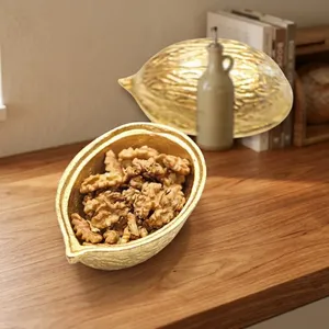 Plateau à fruits secs en laiton en forme de noix, finition dorée, bol de service décoratif, plateau à collations pour table à manger, décoration de la maison, présentation sur table - Product Image 6