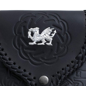 Pochette traditionnelle Sporran en cuir noir véritable, motif tartan des Highlands, accessoires pour tenue de kilt - Product Image 4