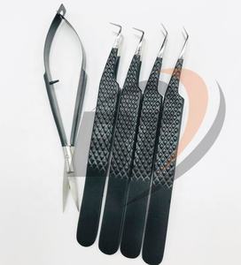 Pince à épiler d'extension de cils en acier inoxydable à revêtement noir à 90 et 45 degrés avec ciseaux à ressort professionnel durable - Product Image 1