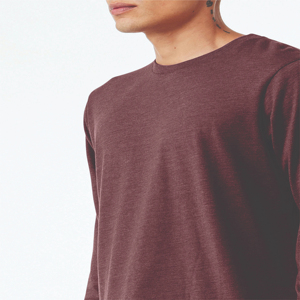 เสื้อยืดแขนยาวผู้ชาย ผ้าฝ้ายเจอร์ซีย์ 100% สีพื้น คอกลม สไตล์ลำลอง สีแดงเลือดหมู - Product Image 4