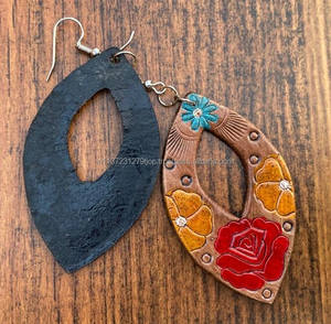 ต่างหูหนังแกะสลักมือสไตล์ตะวันตกสินค้ามาใหม่ต่างหูรูปหยดน้ำตาสุดน่ารักสำหรับผู้หญิงเครื่องประดับแฟชั่นหนัง - Product Image 4