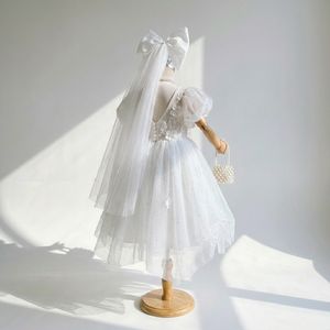 Vestido de fiesta de princesa con lazo grande para niñas, vestidos de cumpleaños, vestido corto de tul y encaje para niñas, venta al por mayor para escuela - Product Image 3