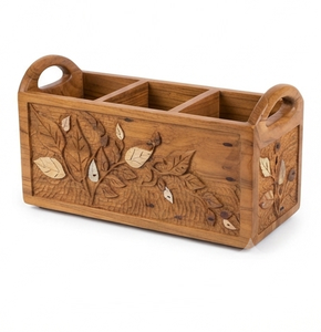 Cesta de madera floral pintada al por mayor, organizador de cocina hecho a mano para almacenamiento en el hogar - Product Image 2