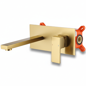 Rubinetto Monocomando a 2 Fori in Ottone da Parete per Lavabo e Vasca da Bagno, Finitura Oro Spazzolato, Valvola Non Inclusa - Non Adatto per Spedizione - Product Image 2